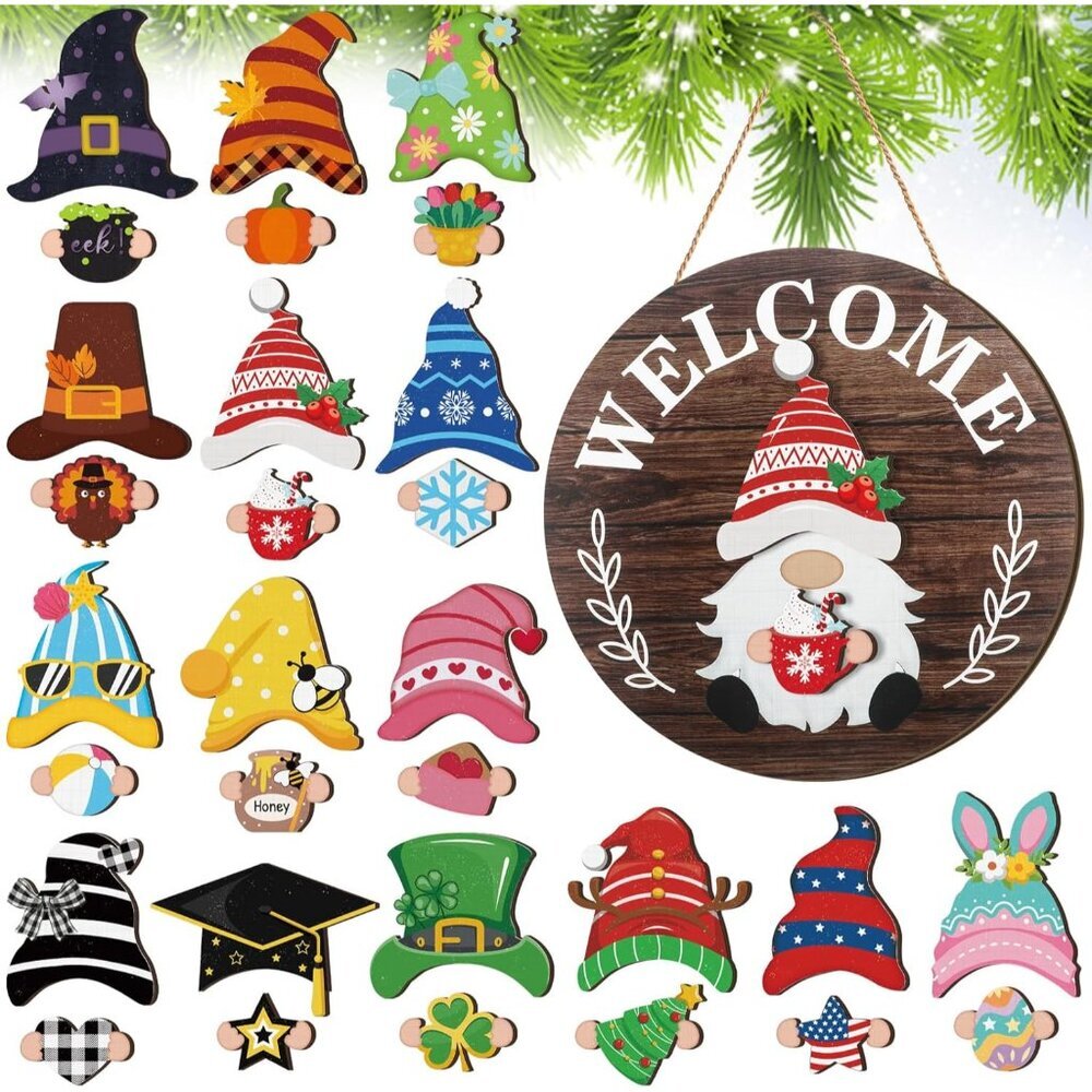 Interchangeable Wooden Gnome Decor Holiday Seasonal Gnome Decorations with Magne